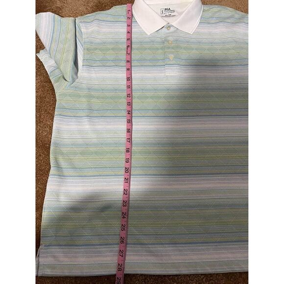 Men's PGA Tour Golf Green Blue White Stripe shirt size XL - Picture 6 of 7